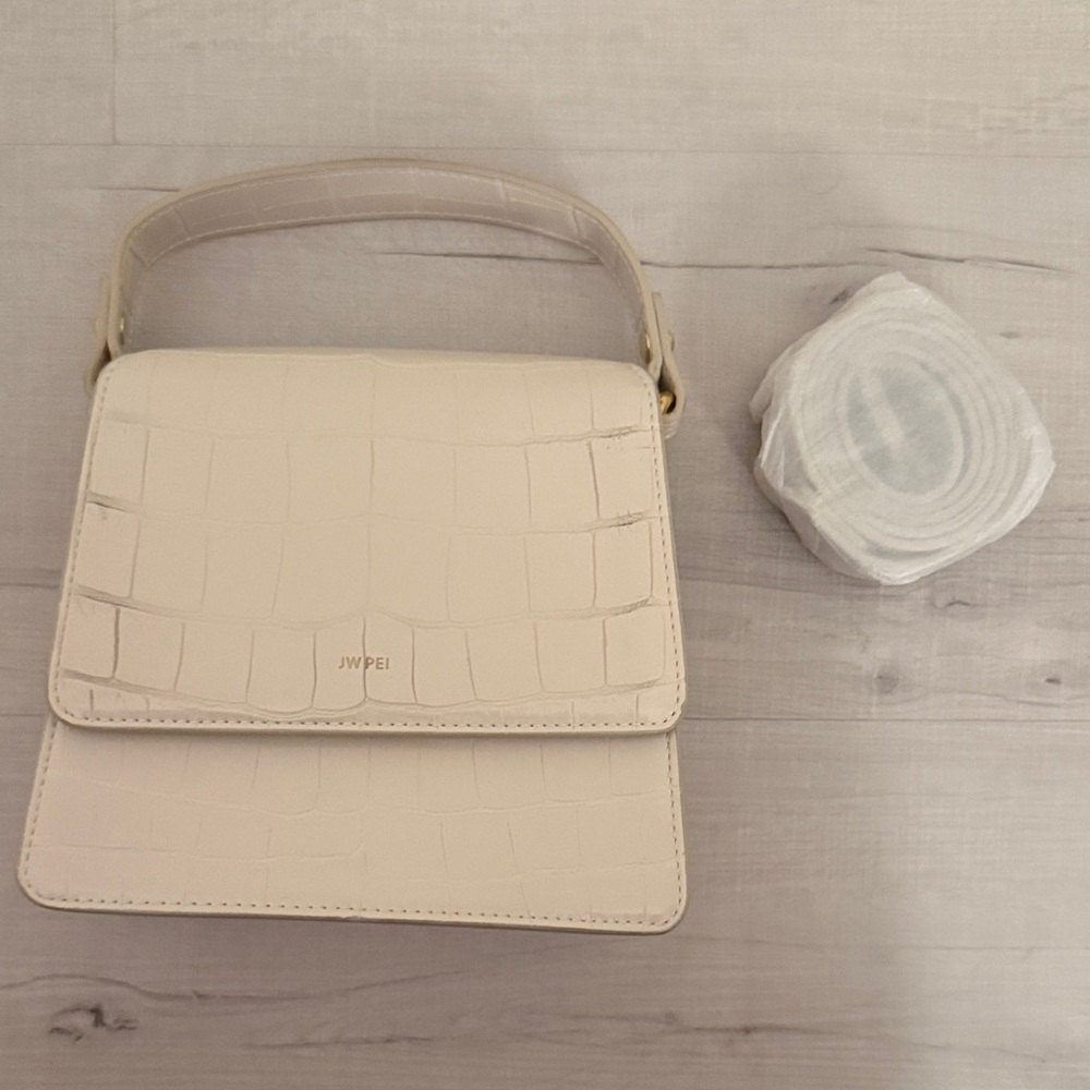 JW PEI Cream Croc-Embossed Shoulder Bag